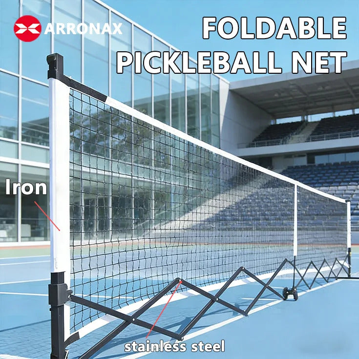 Arronax Foldable Pickleball Net — Competition 670×93cm, Iron & Stainless Steel Frame, 4.5cm Knotless Mesh
