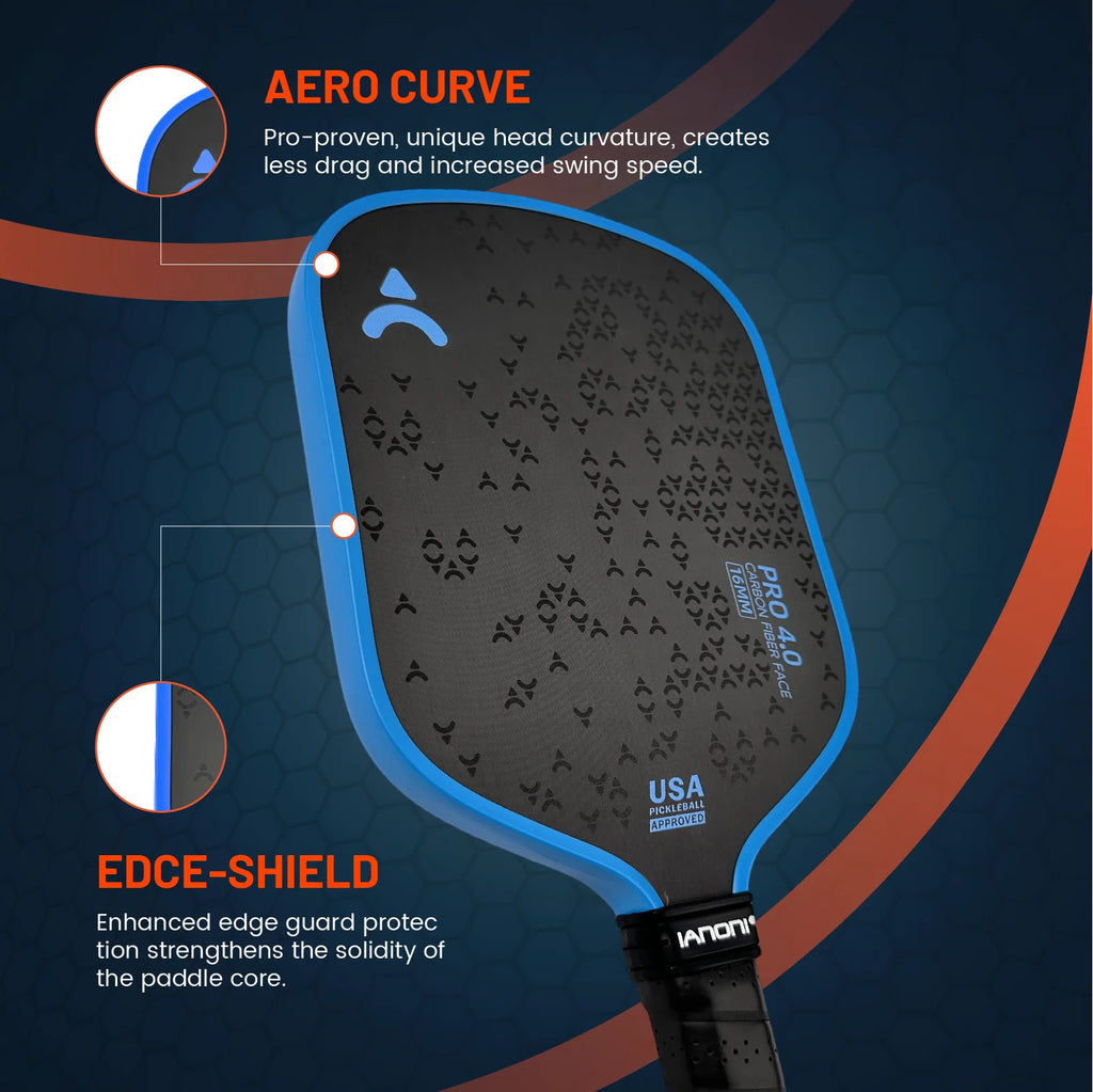 IANONI PRO4.0 Raw Carbon Elongated Pickleball Paddle — 150mm Extended Handle, USAPA Certified