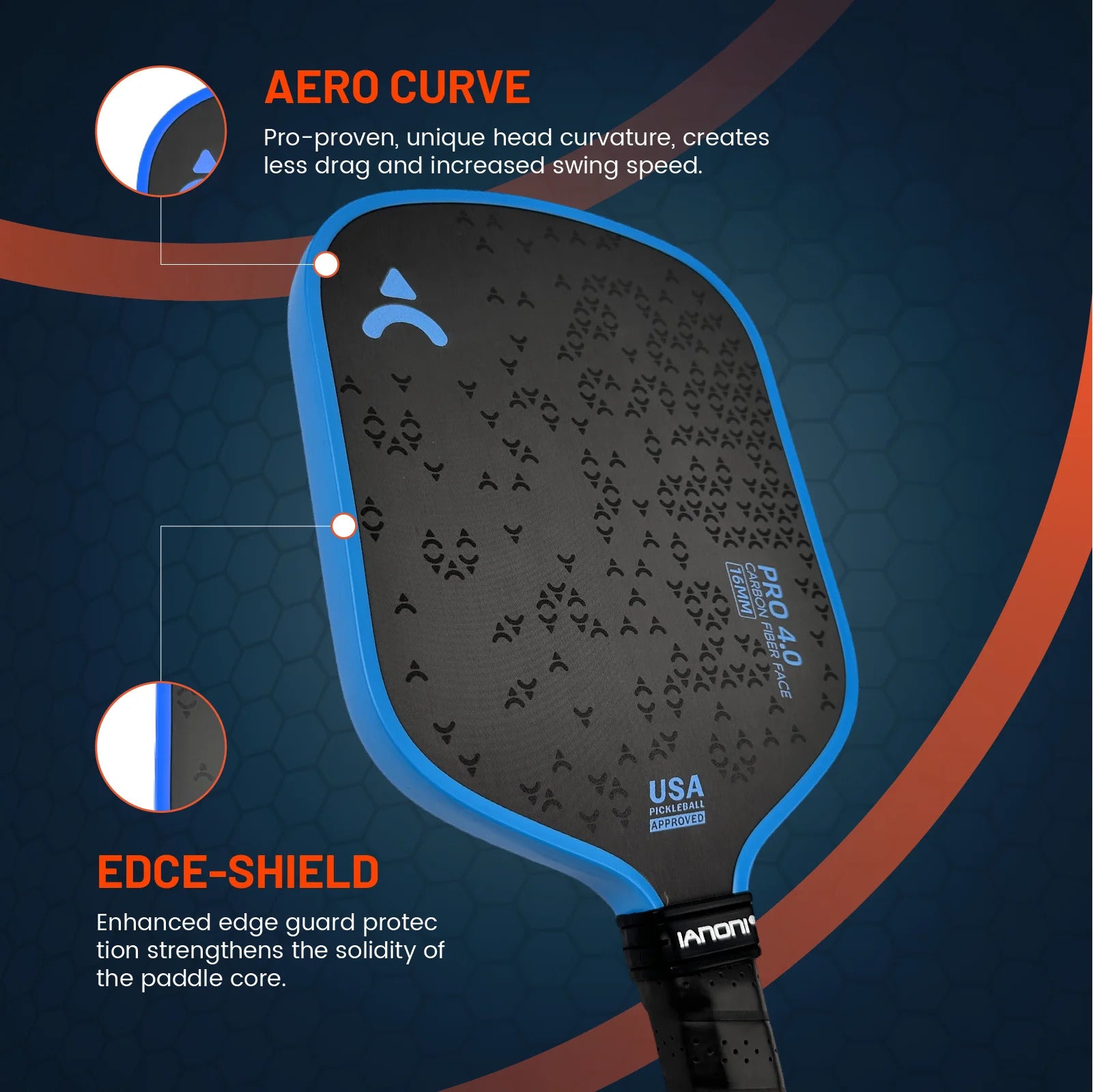 IANONI PRO4.0 Raw Carbon Elongated Pickleball Paddle — 150mm Extended Handle, USAPA Certified