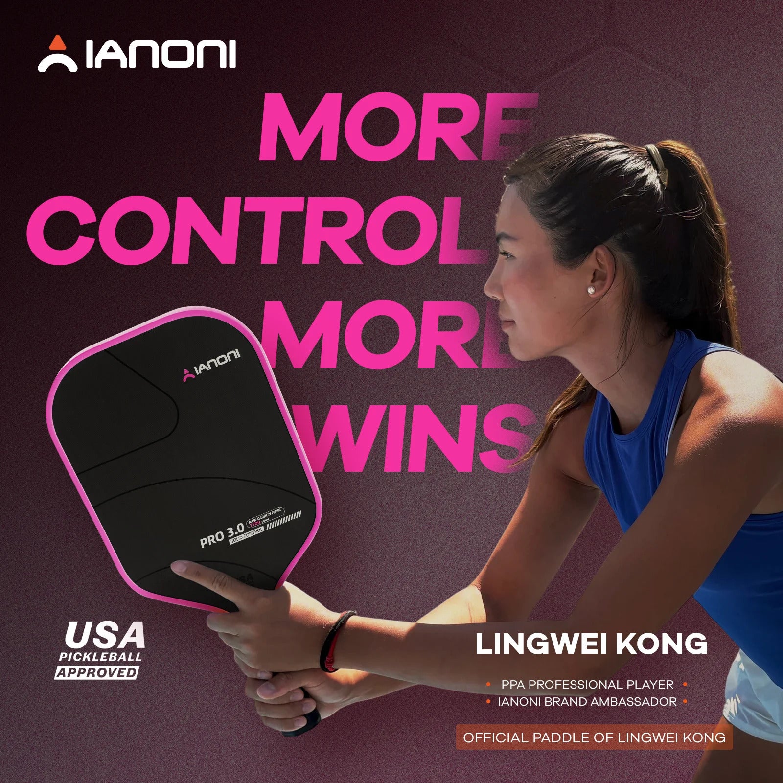 IANONI PRO 3.0 USAPA Certified Pickleball Paddle — T700 Carbon, 16mm PP Core