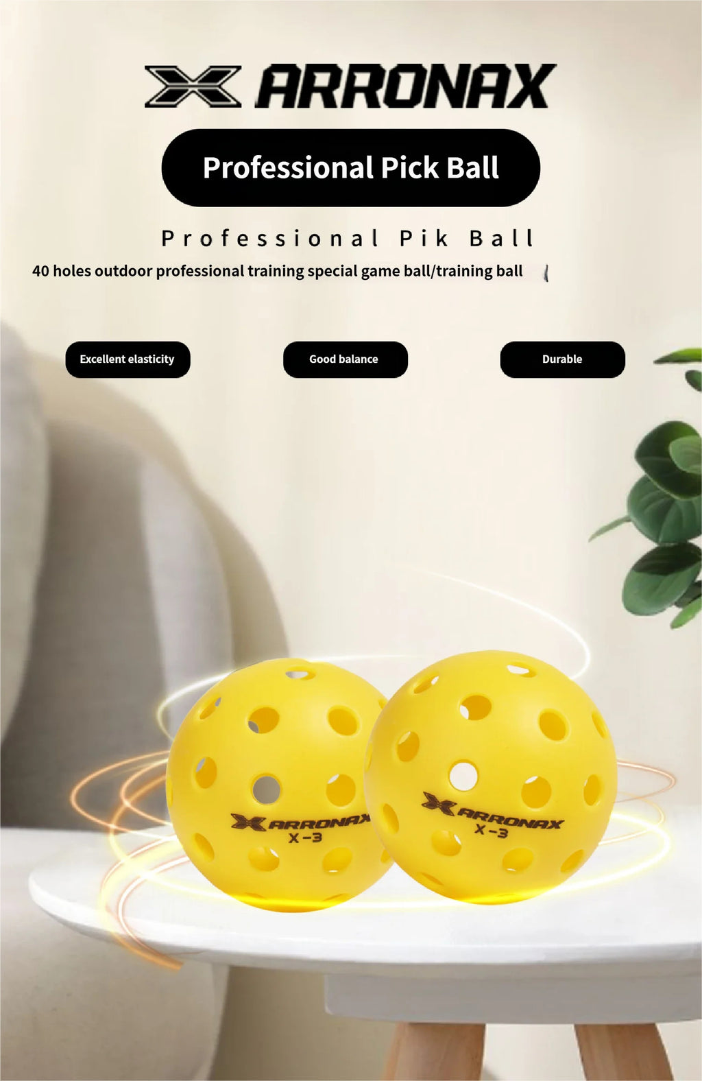 Arronax X-3 EVA Composite Outdoor Pickleball Balls — 40-Hole, 27g, 6 or 12 Pack