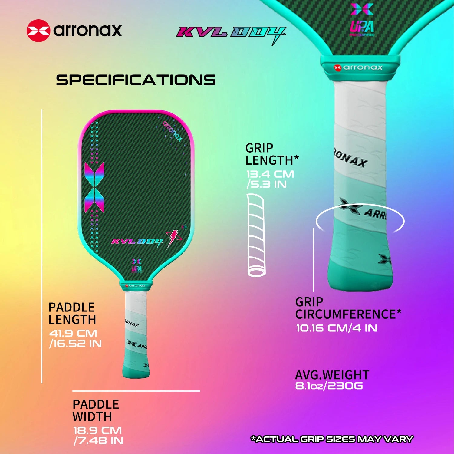 Arronax KVL004 Carbon Fiber Pickleball Paddle — 16mm EVA Core