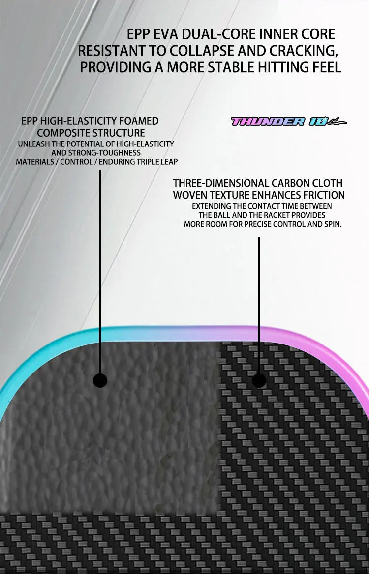 Arronax Thunder 10 Carbon Fiber Pickleball Paddle — 16mm EPP EVA Core