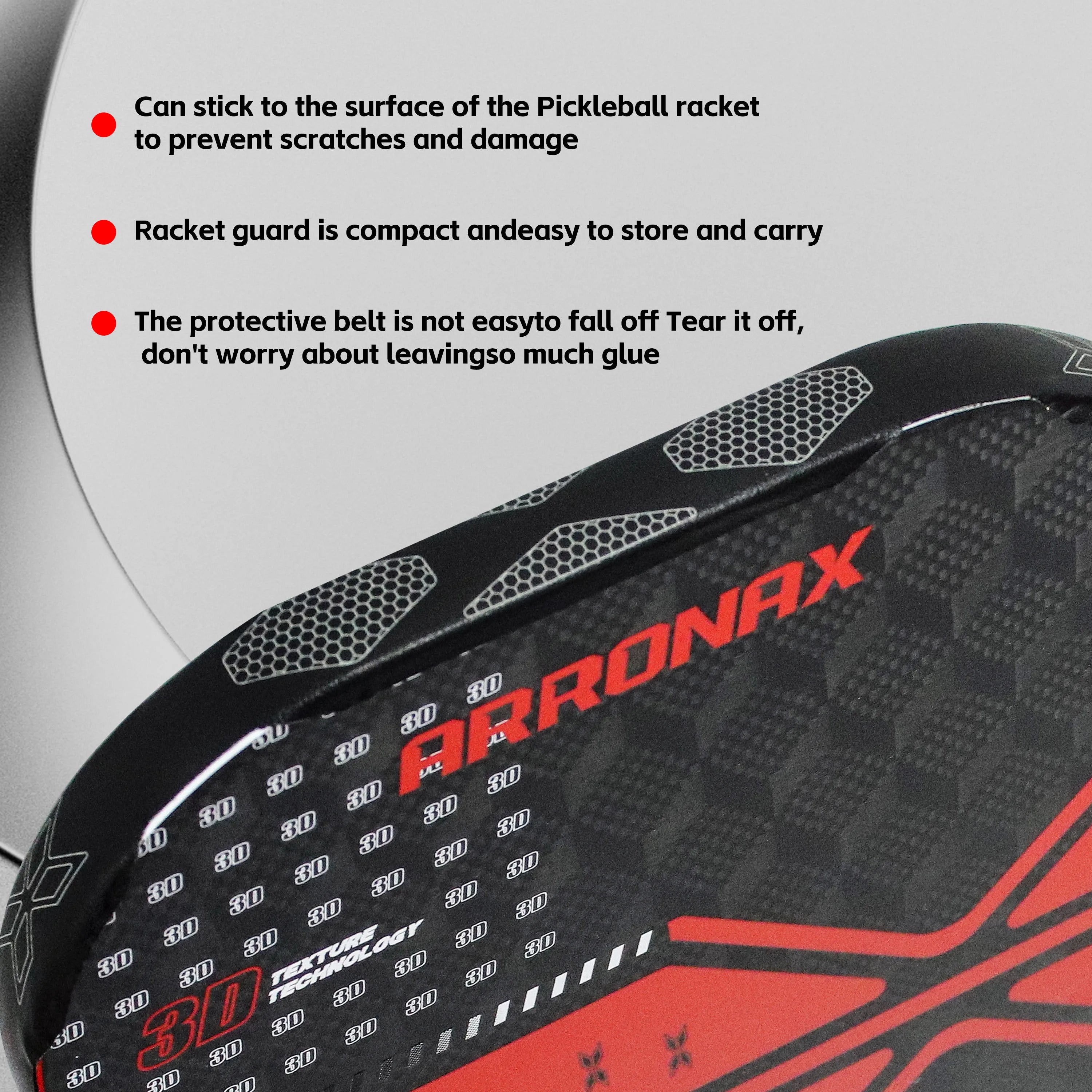 Arronax CSY008 Waterproof PU Pickleball Paddle Edge Guard — Black & White