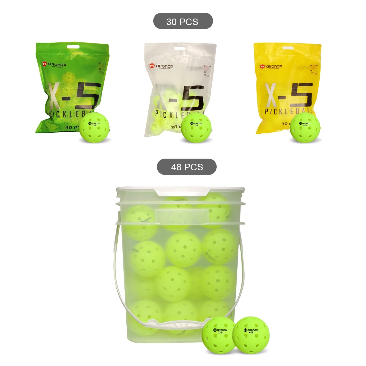 Arronax X5 USAPA Approved Outdoor Pickleball Balls — 40-Hole Seamless Polyethylene