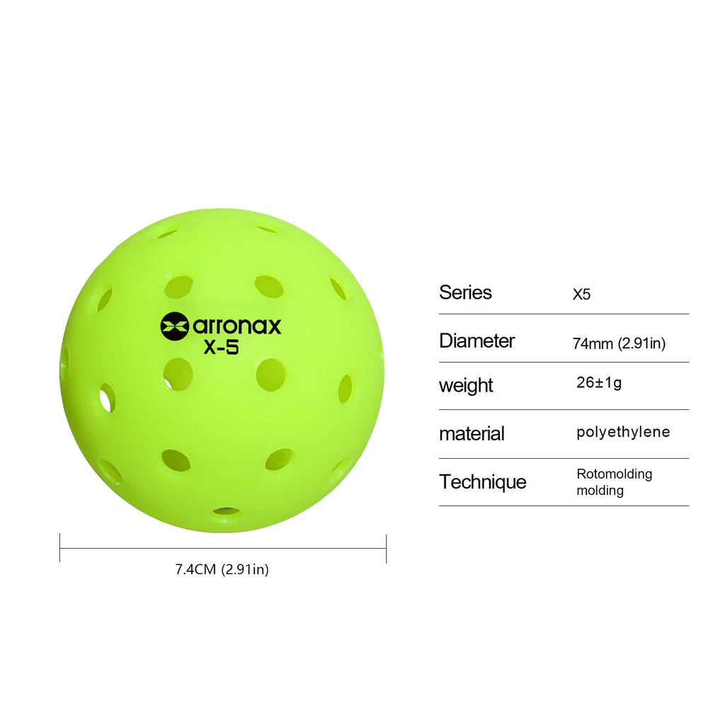 Arronax X5 USAPA Approved Outdoor Pickleball Balls — 40-Hole Seamless Polyethylene