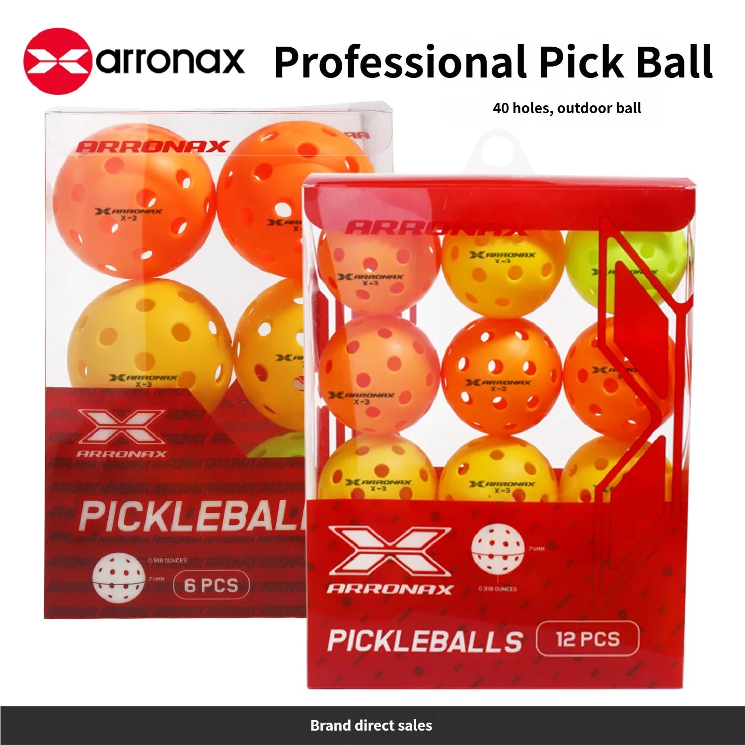 Arronax X-3 EVA Composite Outdoor Pickleball Balls — 40-Hole, 27g, 6 or 12 Pack