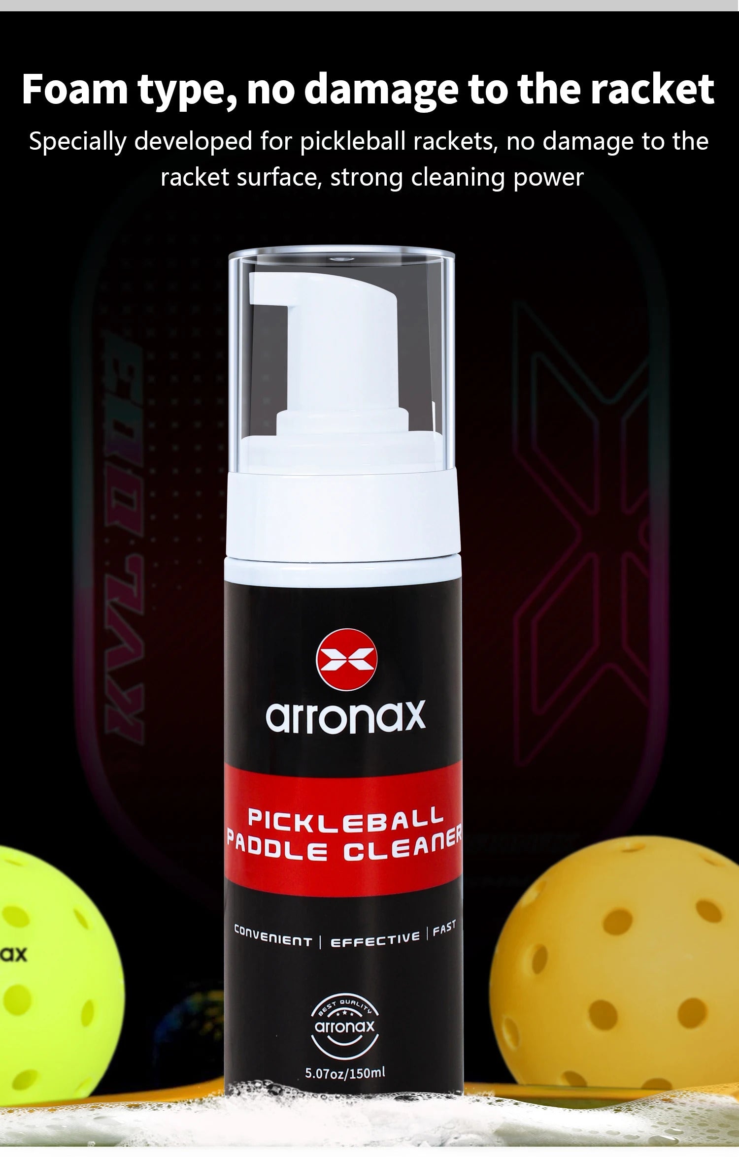 Arronax Pickleball Paddle Spray Cleaner — Foam Formula for Carbon & Composite Faces