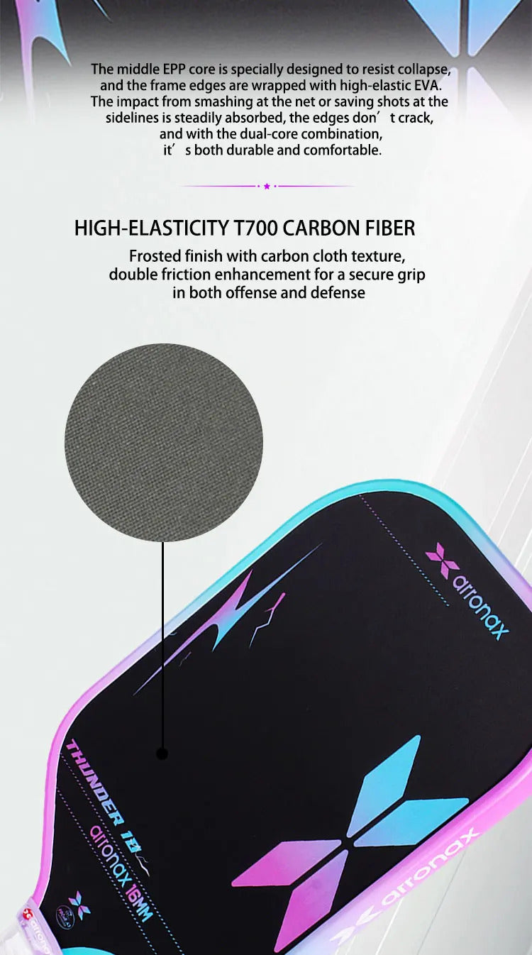 Arronax Thunder 10 Carbon Fiber Pickleball Paddle — 16mm EPP EVA Core