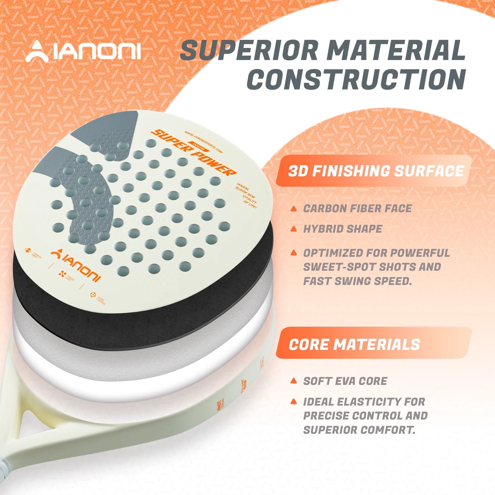 IANONI Super Power 3D Carbon Fiber Padel Racket