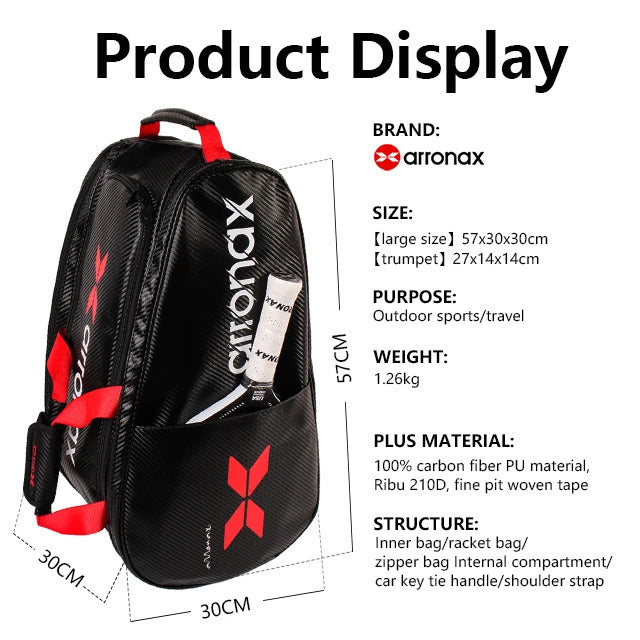 Arronax Carbon Fiber PU Padel & Pickleball Backpack — Large Capacity, Waterproof
