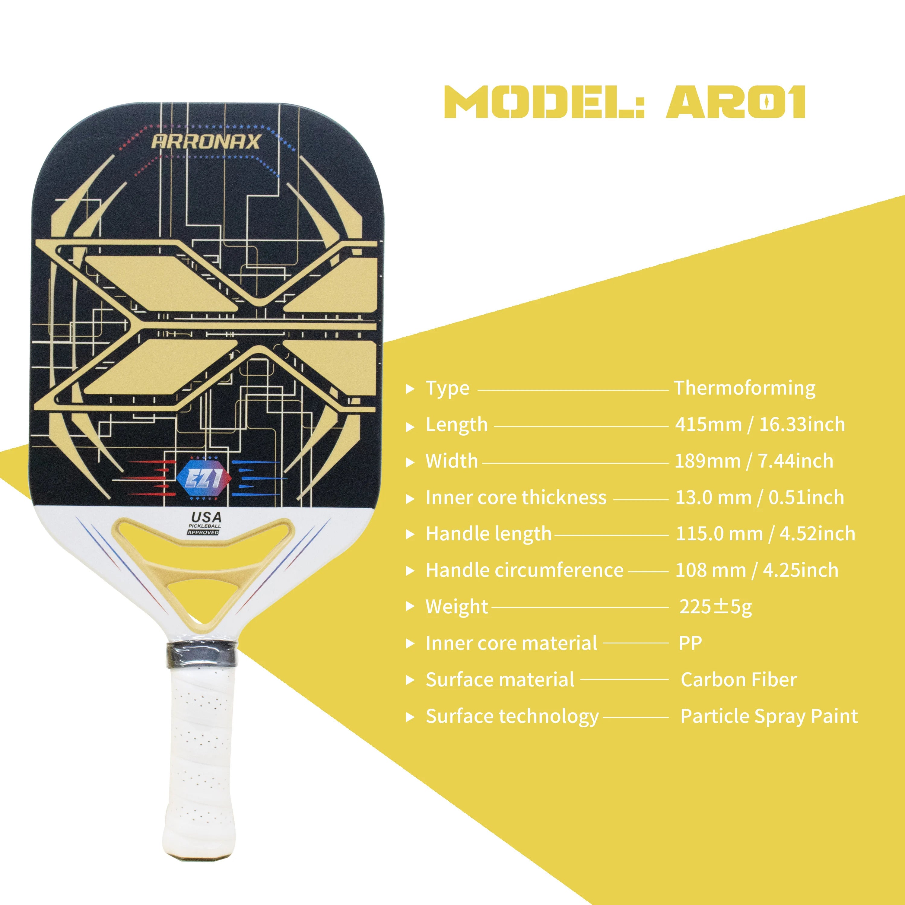 Arronax CSY513 Pickleball Paddle Set — Carbon Fiber, Lead Tape & Cover