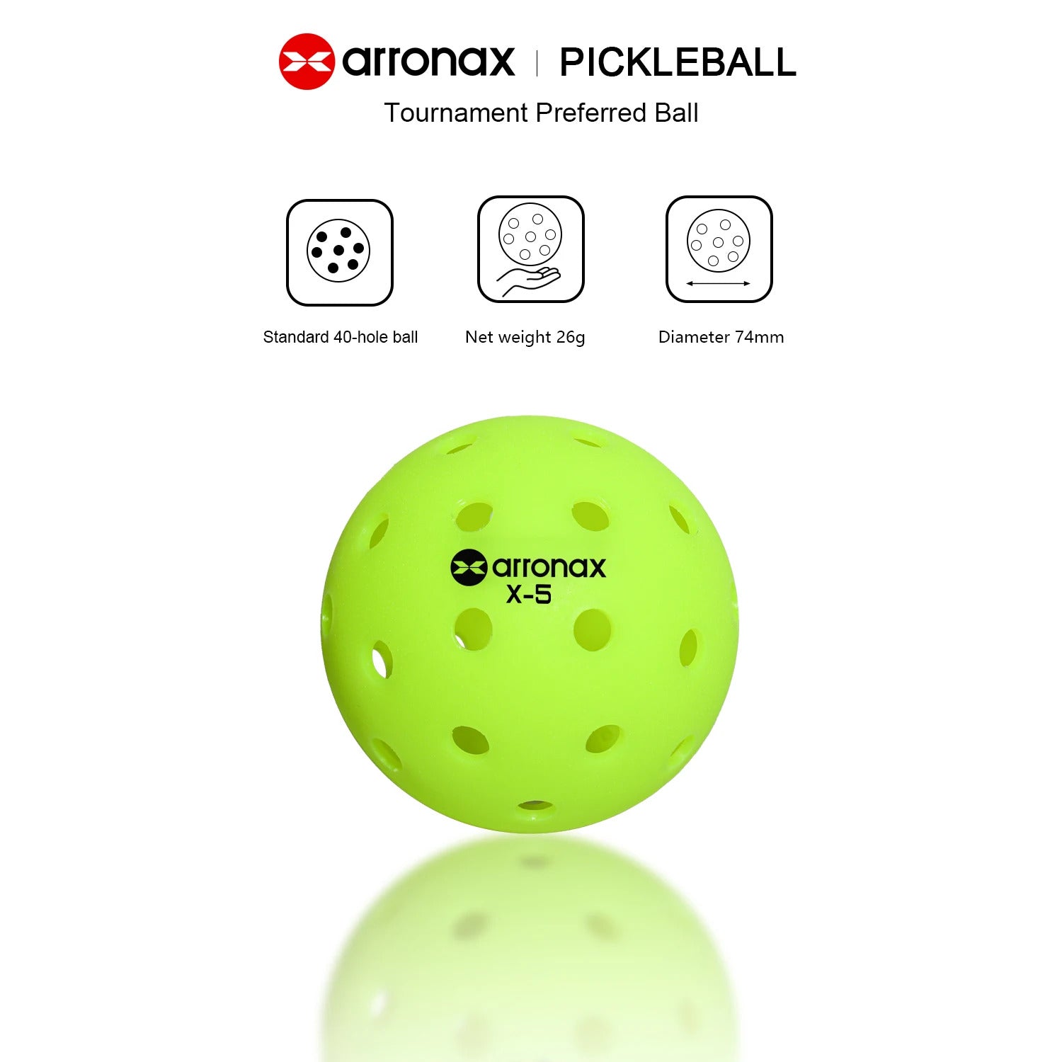 Arronax X5 USAPA Approved Outdoor Pickleball Balls — 40-Hole Seamless Polyethylene