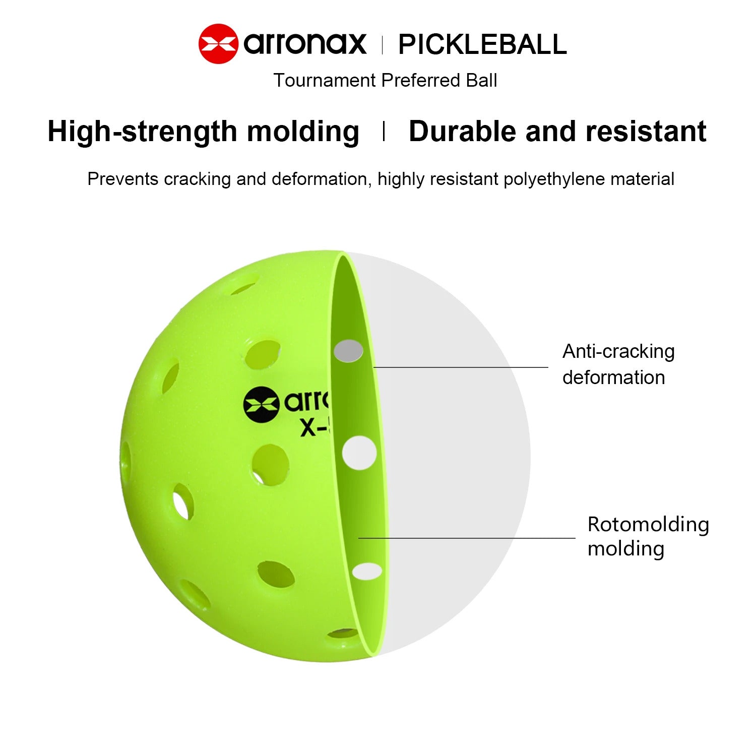 Arronax X5 USAPA Approved Outdoor Pickleball Balls — 40-Hole Seamless Polyethylene