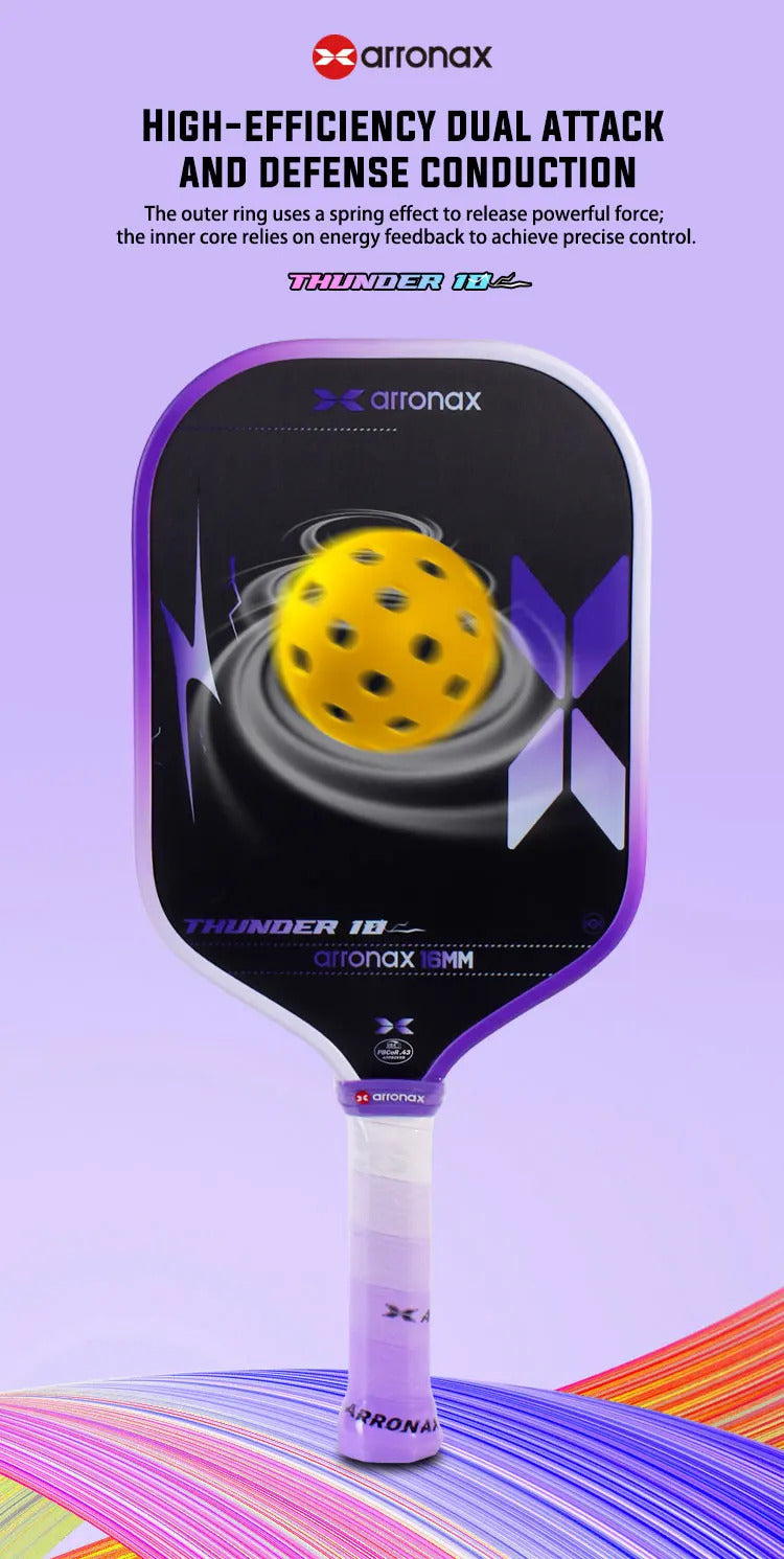 Arronax Thunder 10 Carbon Fiber Pickleball Paddle — 16mm EPP EVA Core