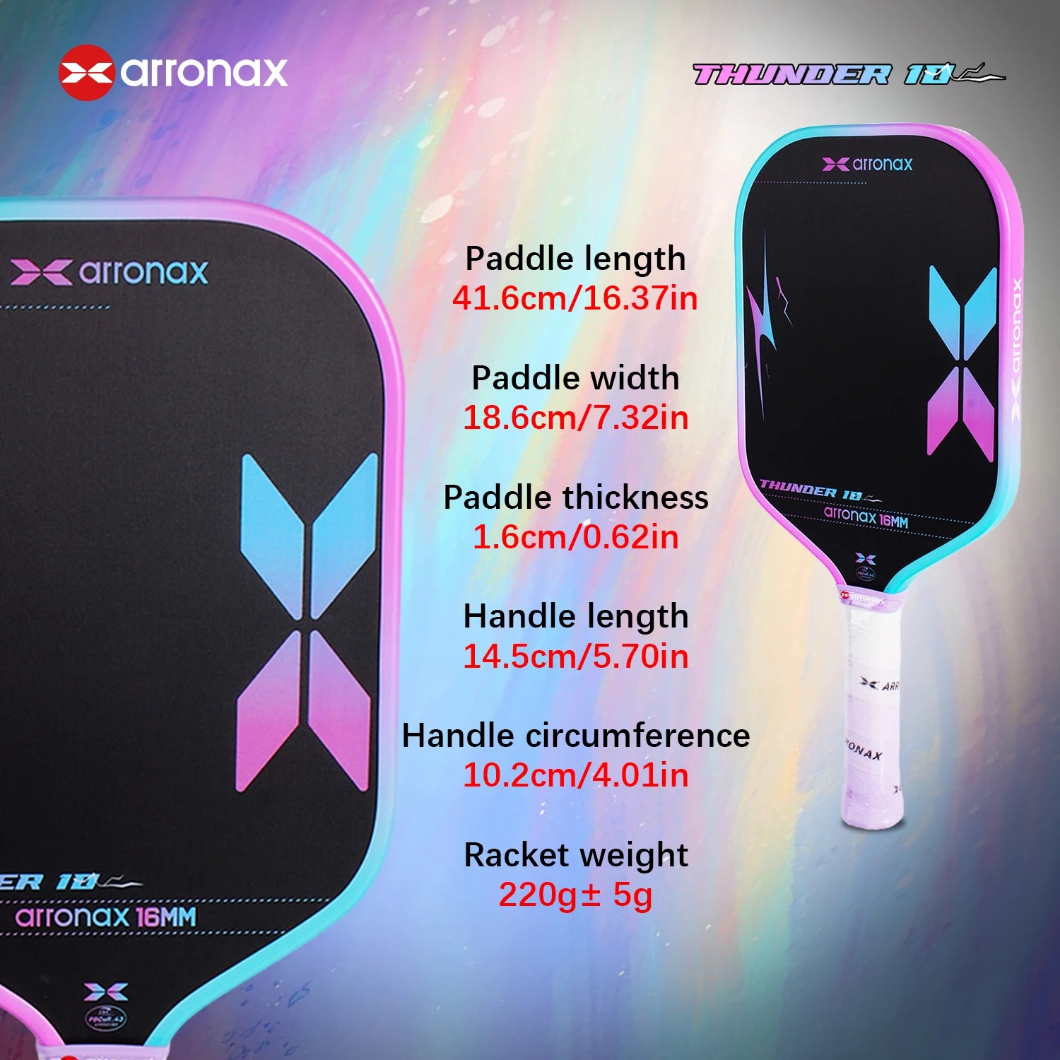 Arronax Thunder 10 Carbon Fiber Pickleball Paddle — 16mm EPP EVA Core