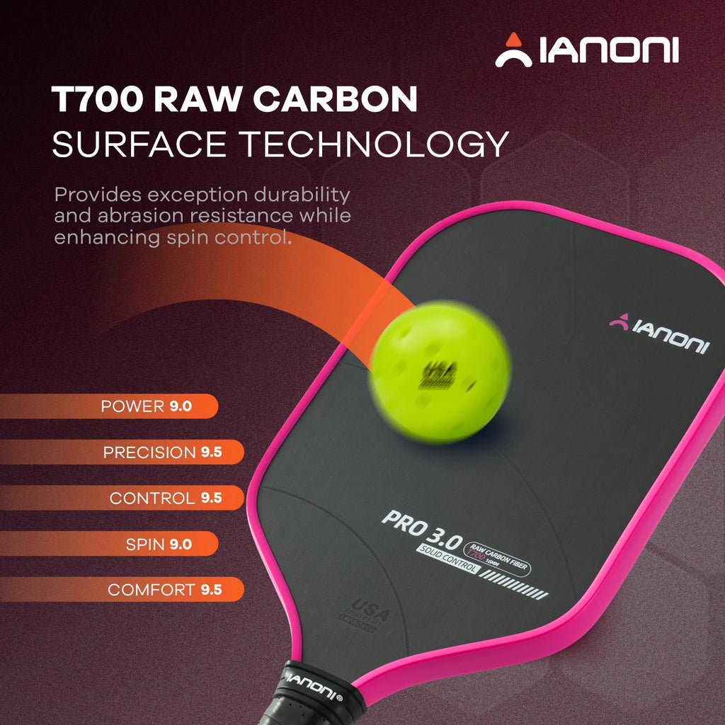 IANONI PRO 3.0 USAPA Certified Pickleball Paddle — T700 Carbon, 16mm PP Core