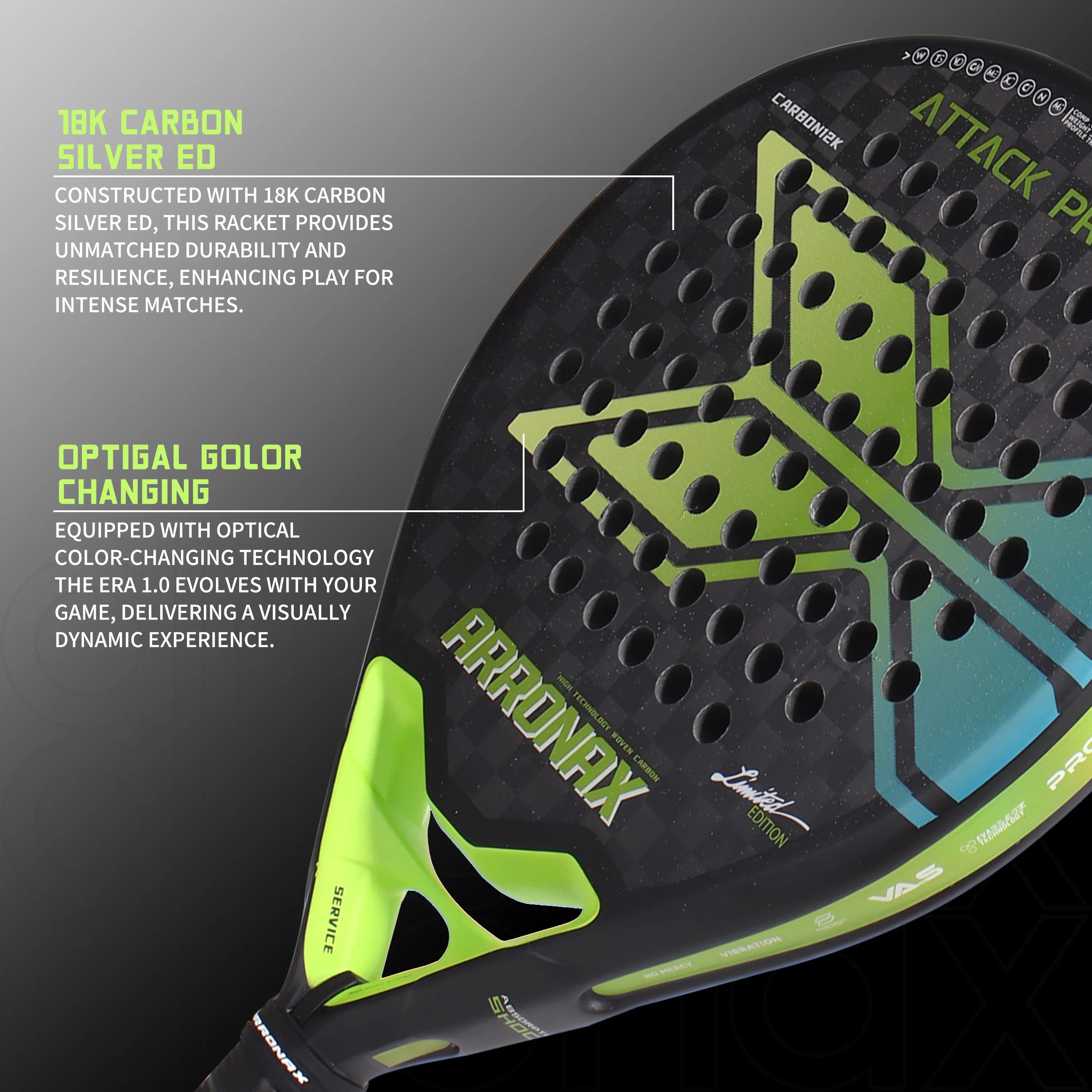 Arronax Hack 02 Aramid Fiber Padel Racket — Black EVA Core