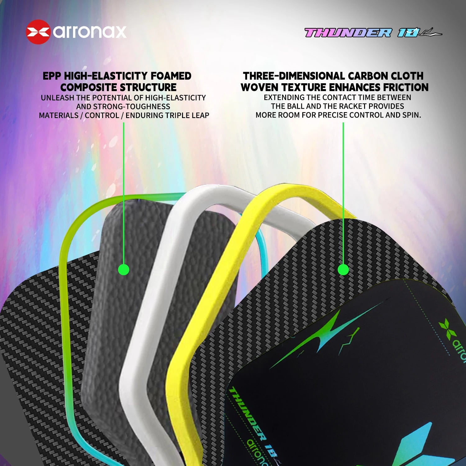 Arronax Thunder 10 Carbon Fiber Pickleball Paddle — 16mm EPP EVA Core
