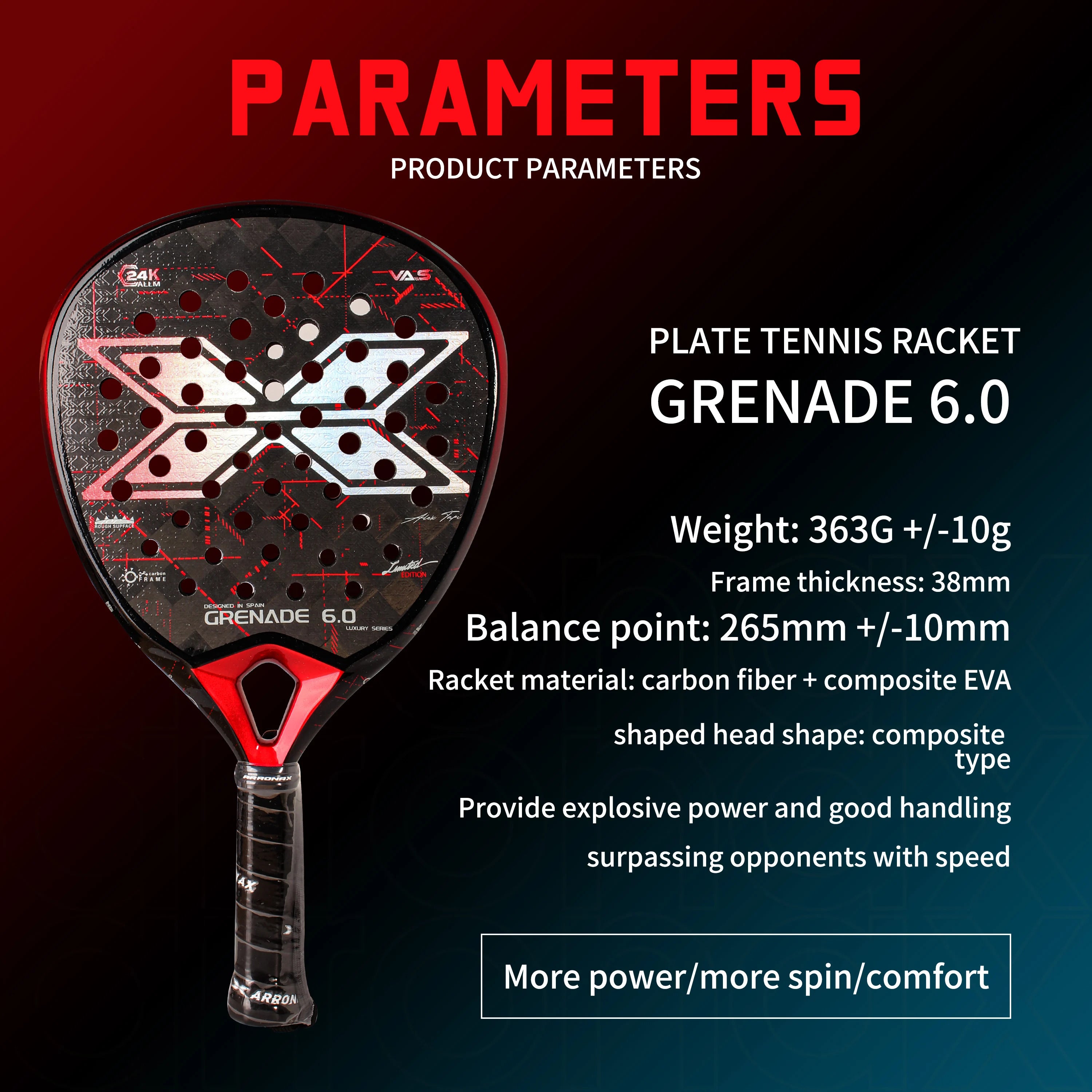 Arronax Vertuo 2.5 24K Carbon Fiber Padel Racket — EVA Core